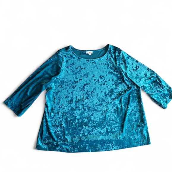 J. Jill 2X Crushed Velvet Top Teal Blue Holiday Blouse Luxe Stretch Velvet - Picture 4 of 14